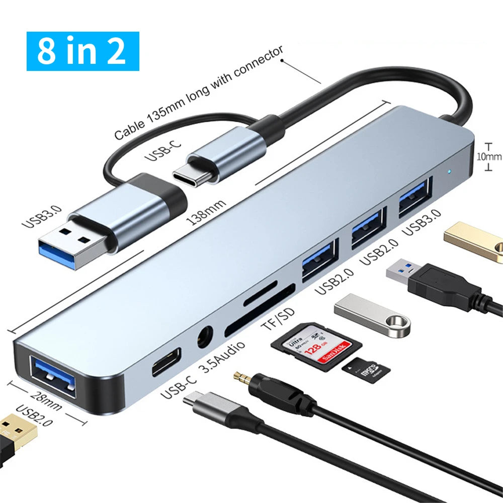 USB 3.0 Type C Adapter Docking Ststion USB 2.0 Port TF SD Card Reader Audio Output Multi-hub Splitter  for Macbook Pro Computer Pi-Mart