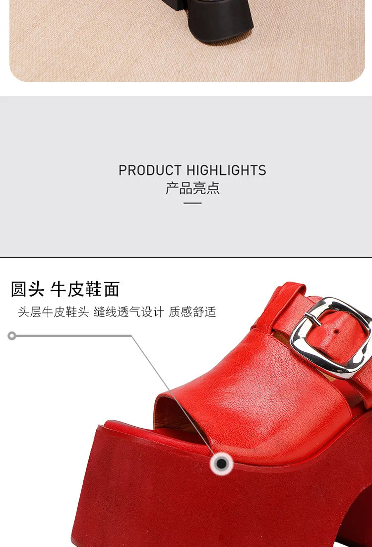 GKTINOO 2026 Summer New Genuine Leather Thick Soled Height Increasing Slippers Fashionable Women's Super High Heels Sandals Pi-Mart
