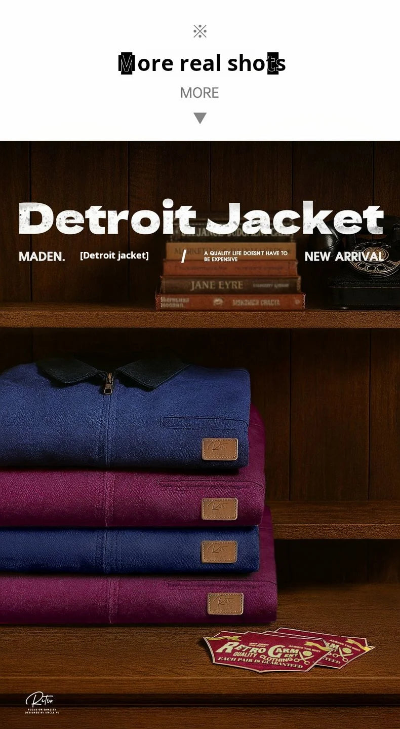 Maden Men's Retro J001 Detroit Jacket Heavyweight Canvas Hunting Coat Lapel Collar Work Jackets with Zipper for Spring Fall Pi-Mart