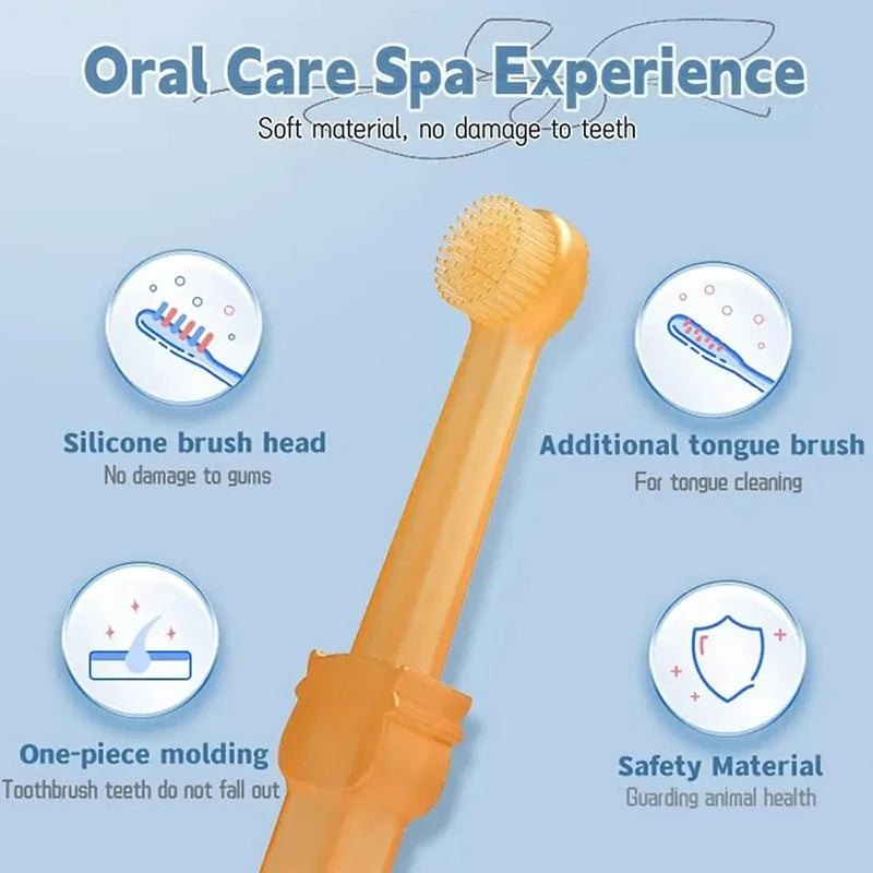 Teeth Whitening Dog Cat Silicone Soft Toothbrush Oral Care Puppy Toothbrush Toothpaste Pet Kit Teeth Cleaning Pet Supplies Pi-Mart