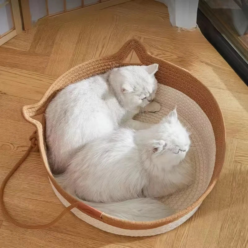 Pet Cat Bed Round Hand Woven Rattan Wear-resistant Cat Bed Summer Cooling Pet Bed Indoor Sleeping House Pet Products Accessories Pi-Mart