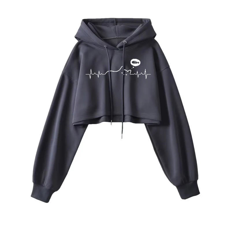 Sexy Short Hooded Sweatshirts Women Fashion Solid Color Long Sleeve Crop Tops Korean Streetwear Pullover Hoodies Female LadyShow.Store