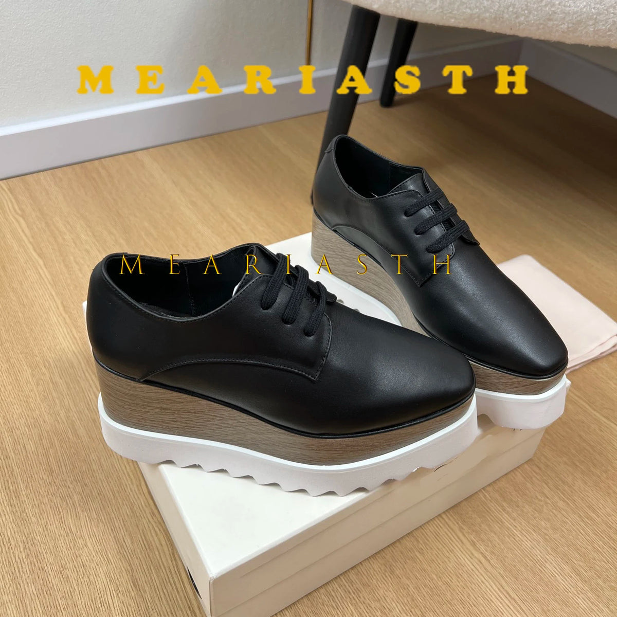 Women Walking Sneakers Autumn Lace-up High Platform Chunky Shoes Breathable Leather Shoes 8.5CM Winter Wedge Heels Casual Shoes Pi-Mart