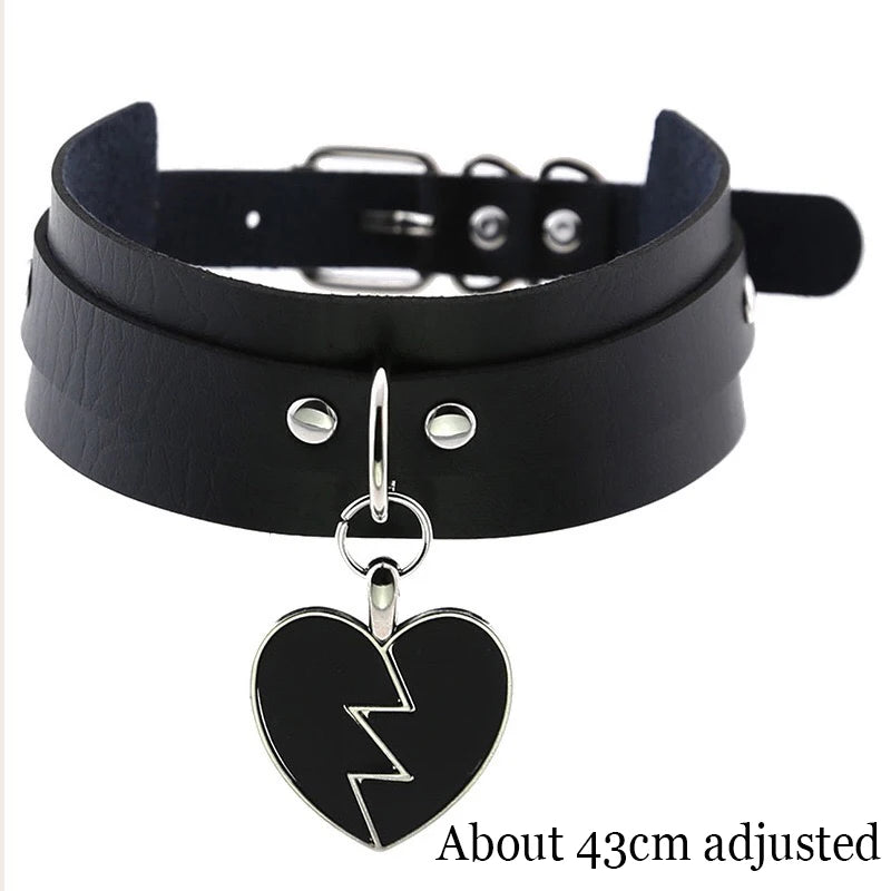 Black PU Leather Punk Choker Collar Necklace with Rivets Gothic Femme Jewelry for Party Club Sexy Goth Pendientes Pi-Mart
