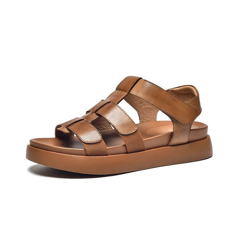 BeauToday Summer Gladiator Sandals Women Calfskin Leather Open Toe T-bar Strap Hook & Loop  Summer Ladies Shoes Handmade 07130 LadyShow.Store