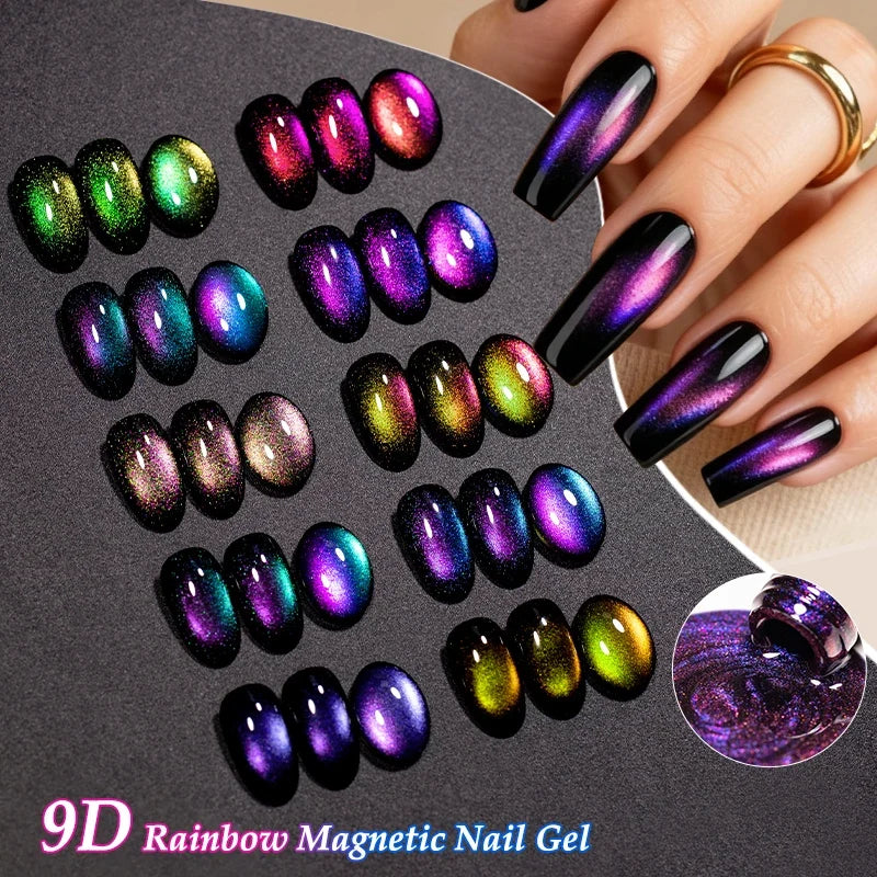 9D Rainbow Cat Magnetic Gel Nail Polish Chameleon Galaxy Effect Magnetic Semi Permanent Soak Off UV Gel Varnish Nail Supplies Tri Light Beauty