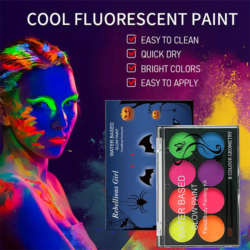 8 Colors Body Painting Palette for Tattoo Art UV Glow in The Dark Makeup Carnival Artist Cosplay Art Party Festival Cosmetics Pi-Mart