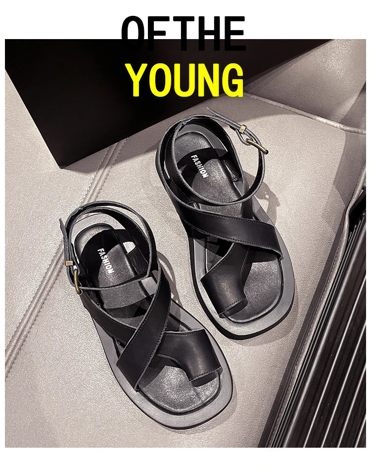 AIYUQI Sandals Women Genuine Leather 2026 Summer New Clip Toe Sandals Ladies Roman Women Shoes Muffin Sandals WHS MTO Pi-Mart