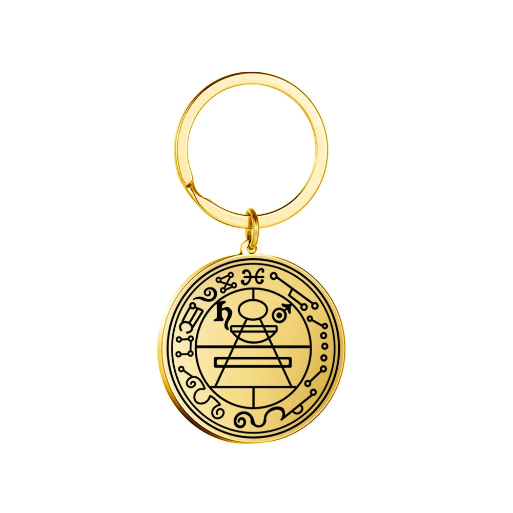 Dawapara Protection Secret Seal of Solomon Pendant Keychain Witchcraft Hexagram Wealth Fortune Amulet Stainless Steel Jewelry Pi-Mart