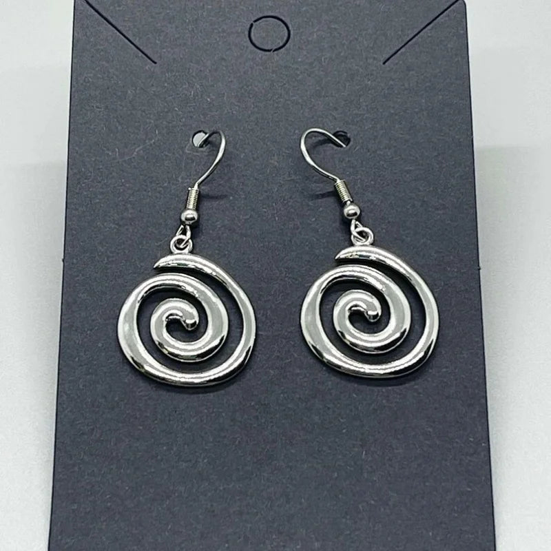 Stainless Steel Spiral Earrings Hypoallergenic Non Tarnish Silvery Swirl Vortex Charm Jewelry Gifts For Her ~ Fun Fashion Pi-Mart