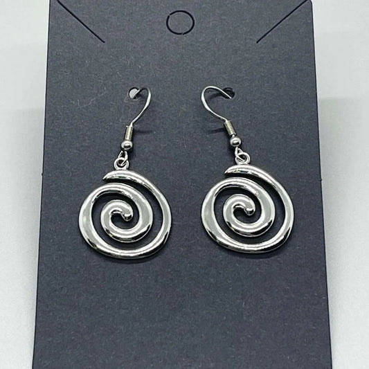 Stainless Steel Spiral Earrings Hypoallergenic Non Tarnish Silvery Swirl Vortex Charm Jewelry Gifts For Her ~ Fun Fashion Pi-Mart