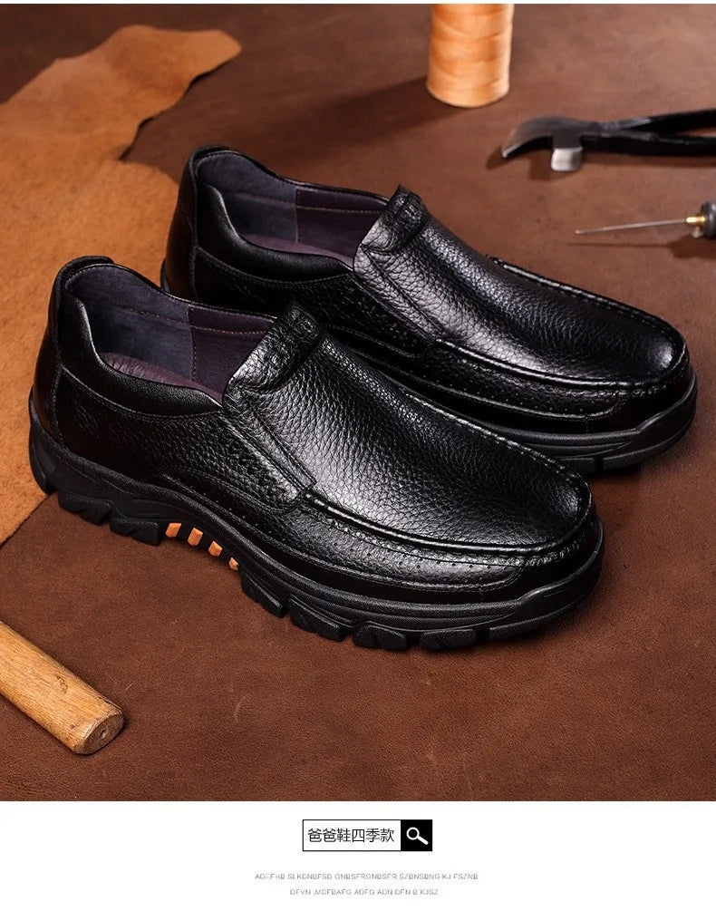 Autumn Genuine Leather Men's Casual Business Leather Shoes Lightweight Breathable Anti Slip Casual Leather Shoes Men Shoes Pi-Mart
