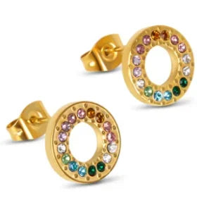 Luxury Shiny Zircon Hoop Earrings for Women Trendy Golden Stainless Steel Wed Ear Geometric Circle Earring Jewelry Pendientes Pi-Mart