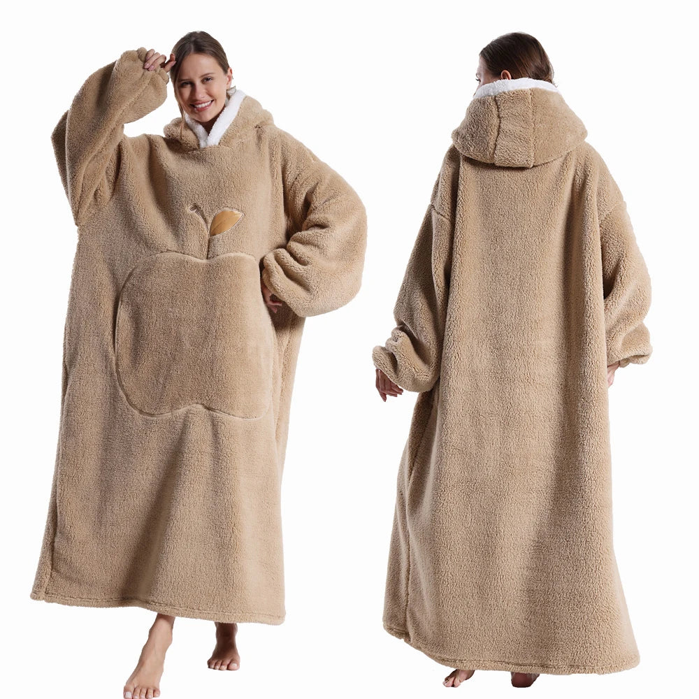 Women Plush Fleece Blanket Men Warm Thick Hoodies Adult Giant TV Blanlets with Sleeves Super Long Cold-proof Homewear Pajamas Pi-Mart