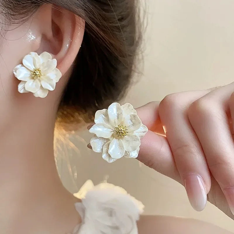 New Fashion Sweet Design Spring/Summer Blue Pink Enamel Flower Light Luxury High End Earrings Party Gifts for Women Jewelry Pi-Mart