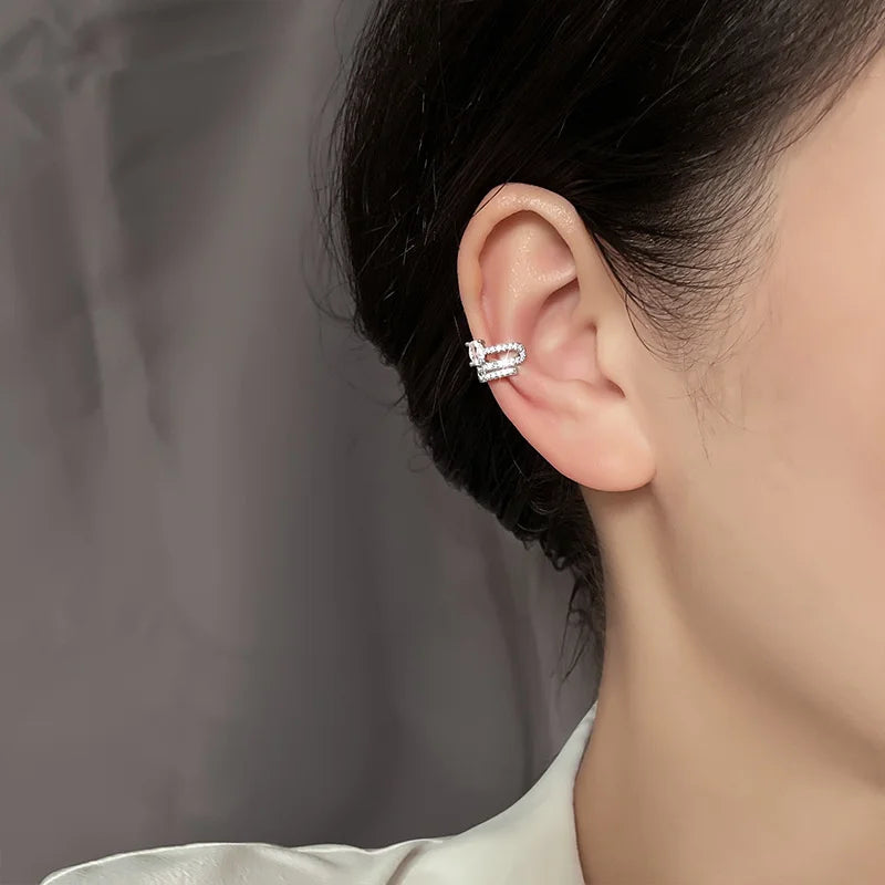 Silver Color Zirconia Pearl Clip On Earrings for Women Geometric Ear Cuff Without Piercing Girl Jewelry Gifts Pi-Mart