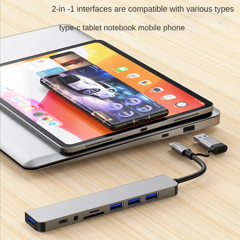 USB 3.0 Type C Adapter Docking Ststion USB 2.0 Port TF SD Card Reader Audio Output Multi-hub Splitter  for Macbook Pro Computer Pi-Mart