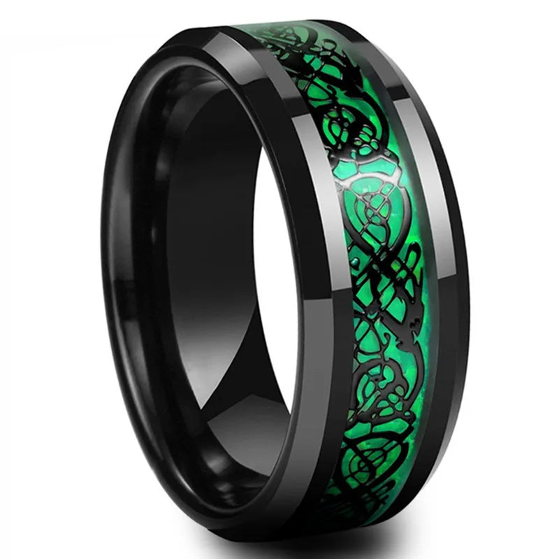 Classic 8mm Black Tungsten Wedding Celtic Dragon For Men Fashion Stainless Steel Red Carbon Fiber Ring Band Pi-Mart