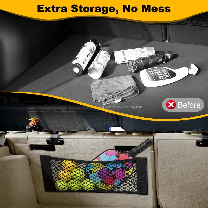 Car Storage Net Stretchable Mesh Pocket Net Magic Elastic Sticker Universal Rear Mesh Trunk Seat Bag Pocket Cage Auto Organizer Pi-Mart