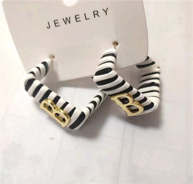 28 Colors Zebra Pu Leather Square Hoop Earrings For Women Fashion Jewelry Letter Alphabet Geometric Stripe Pendientes Mujer Pi-Mart