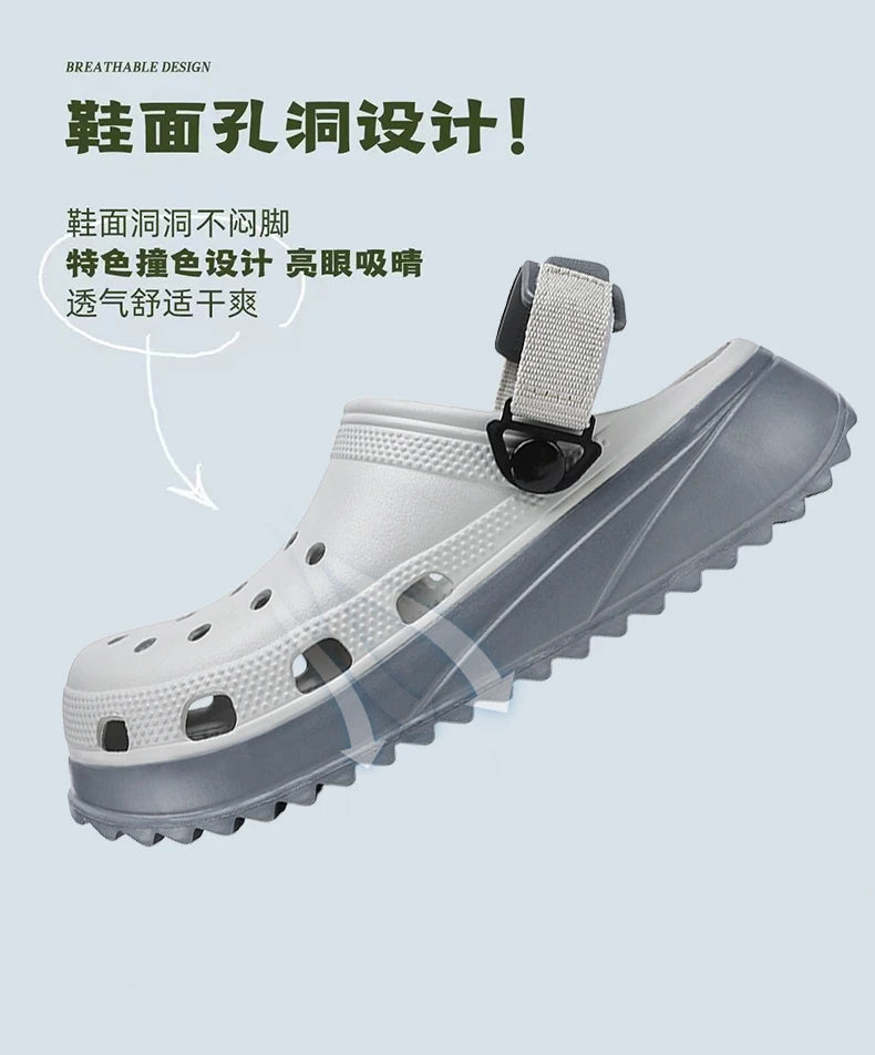 Casual Clogs Men 2026 New Trendy Summer Beach Sandals for Men Thick-bottom EVA Garden Shoes Closed-toe Fashion Slippers for Men Pi-Mart