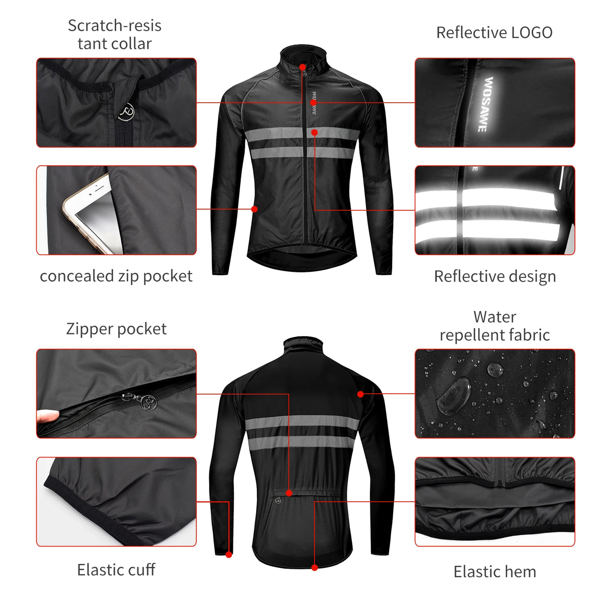 WOSAWE Men Cycling Windbreaker MTB Bicycle Long Sleeve Coat Water Resistant Outdoor Sport Jersey Bike Jacket Cycling Clothing Pi-Mart
