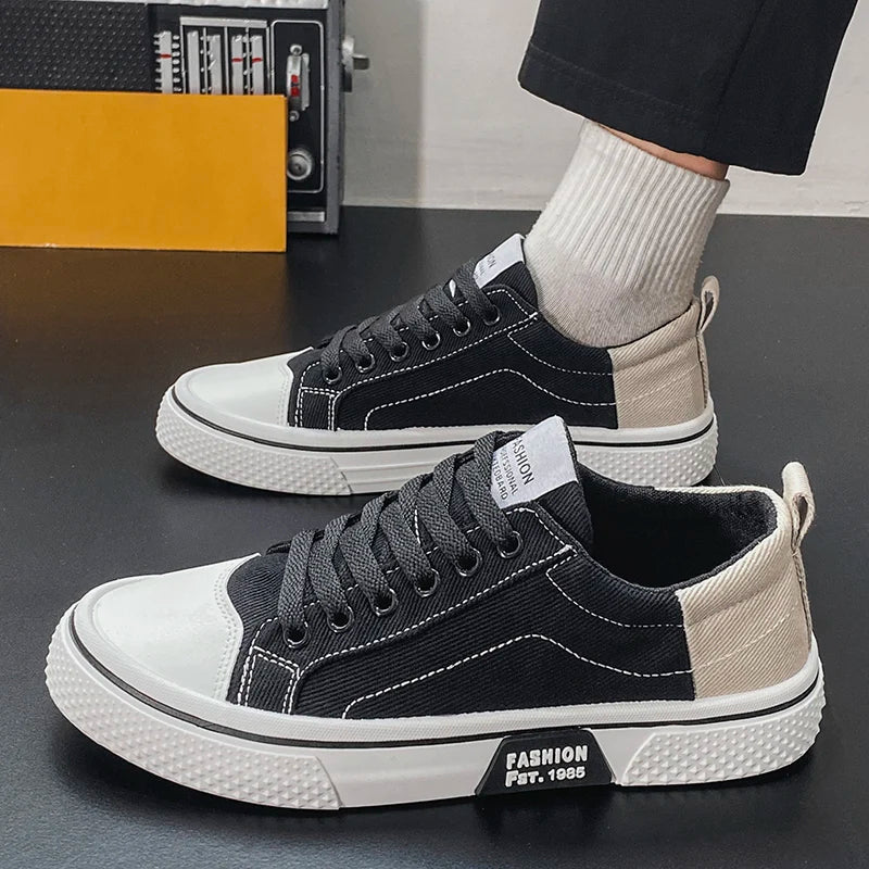 Canvas shoes four seasons men's casual shoes students flat shoes fashion soft-sole outdoor walking shoes youth Joker board shoes Pi-Mart