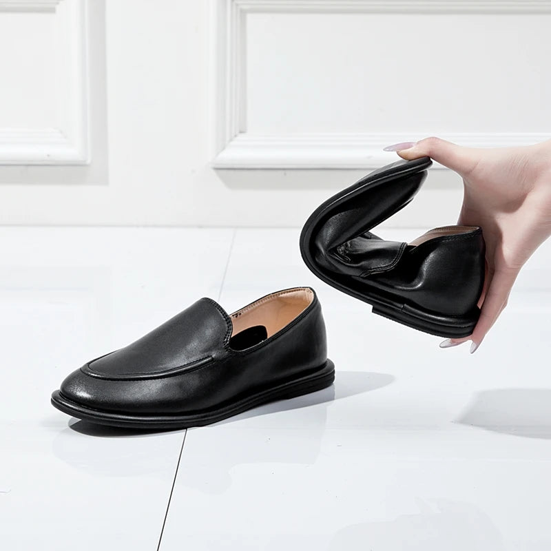 AIYUQI Loafers Women 2026 New Spring Round Toe One Foot Slip-on Shoes Women Genuine Leather Soft Flats Shoes Women Pi-Mart