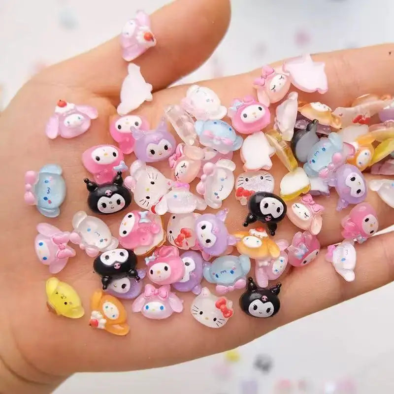 50Pcs Leopard Sanrio 3D Resin Nail Charms Mixed Kuromi My Melody Kitty Nail Parts DIY Manicure Decor Accessories Pi-Mart