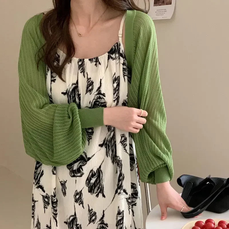 French Ice Silk Knitted Sun-Proof Cardigan Top Women's Summer Thin Jacket Waistcoat Suspender Skirt Shawl Outer Match Blouse LadyShow.Store