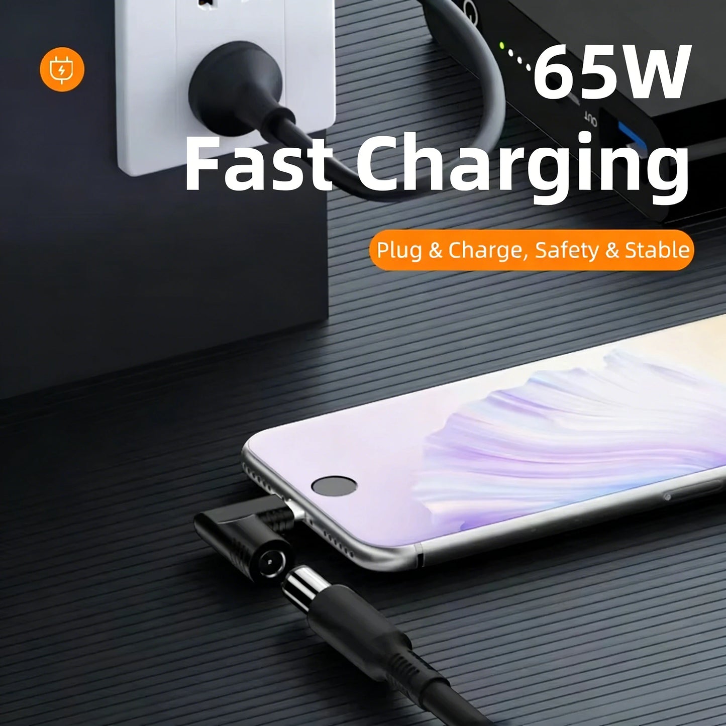 65W USB Type C PD Fast Charging Cable for Lenovo Laptop Charger Dc Square Plug to Type C PD Adapter Converter for MacBook POCO Pi-Mart