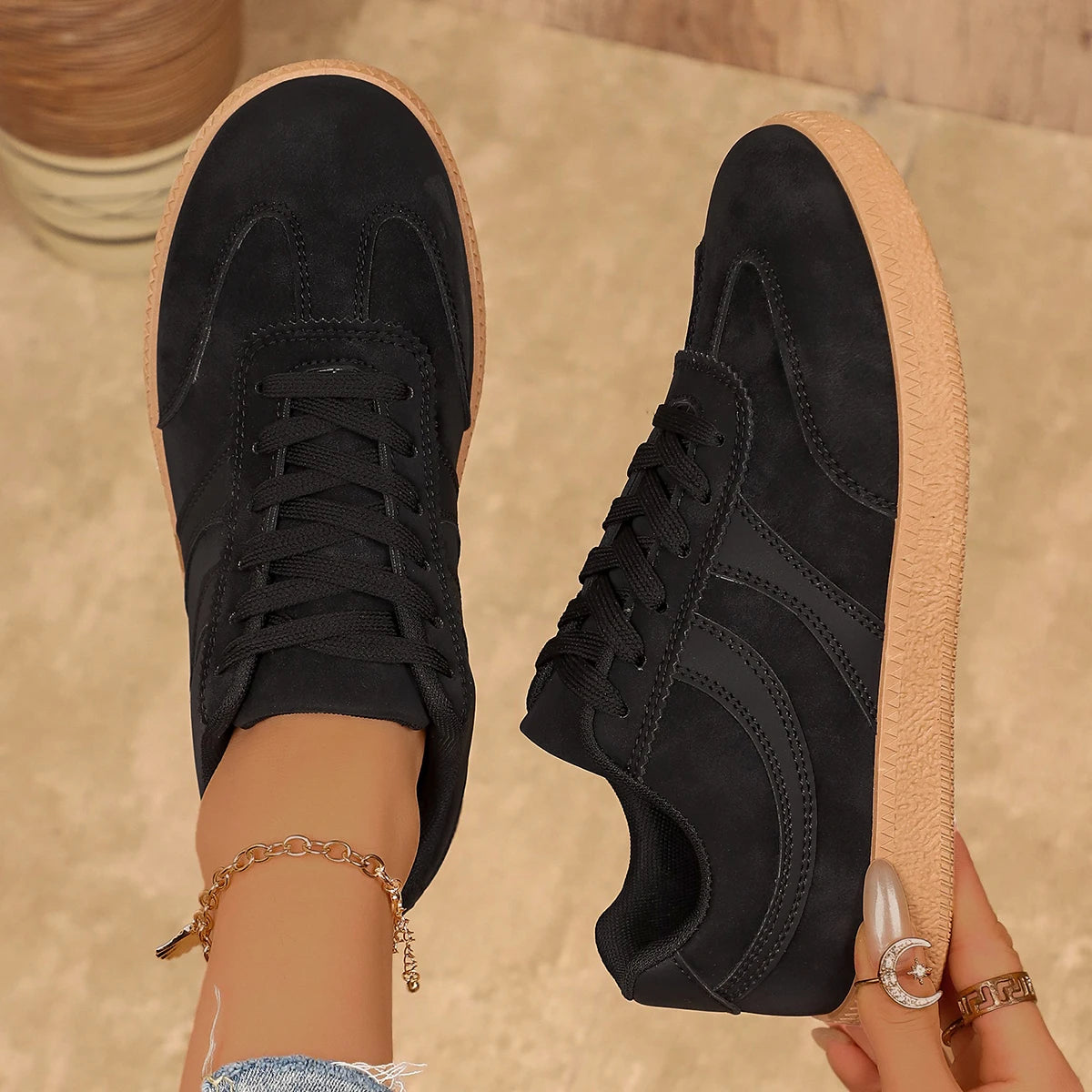 Retro Brown Platform Sneakers Women 2026 Flat Trend German Training Shoes Woman Plus Size 43 Non-slip Thick Sole Vulcanize Shoes Pi-Mart