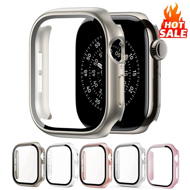 Tempered Glass+Case For Apple Watch 38-40mm 41mm 42mm 44mm 45mm 46mm Screen Protector Protective Cover iWatch 11 10 8 7 9 6 SE 5 LadyShow.Store