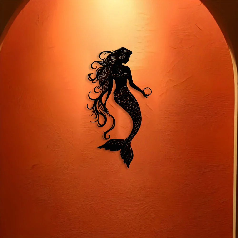 Elegant Mermaid Metal Wall Art - 1pc Minimalist & Abstract Sea Creature Decor, Reusable Iron Sign for Home, Office, Room Decor LadyShow.Store