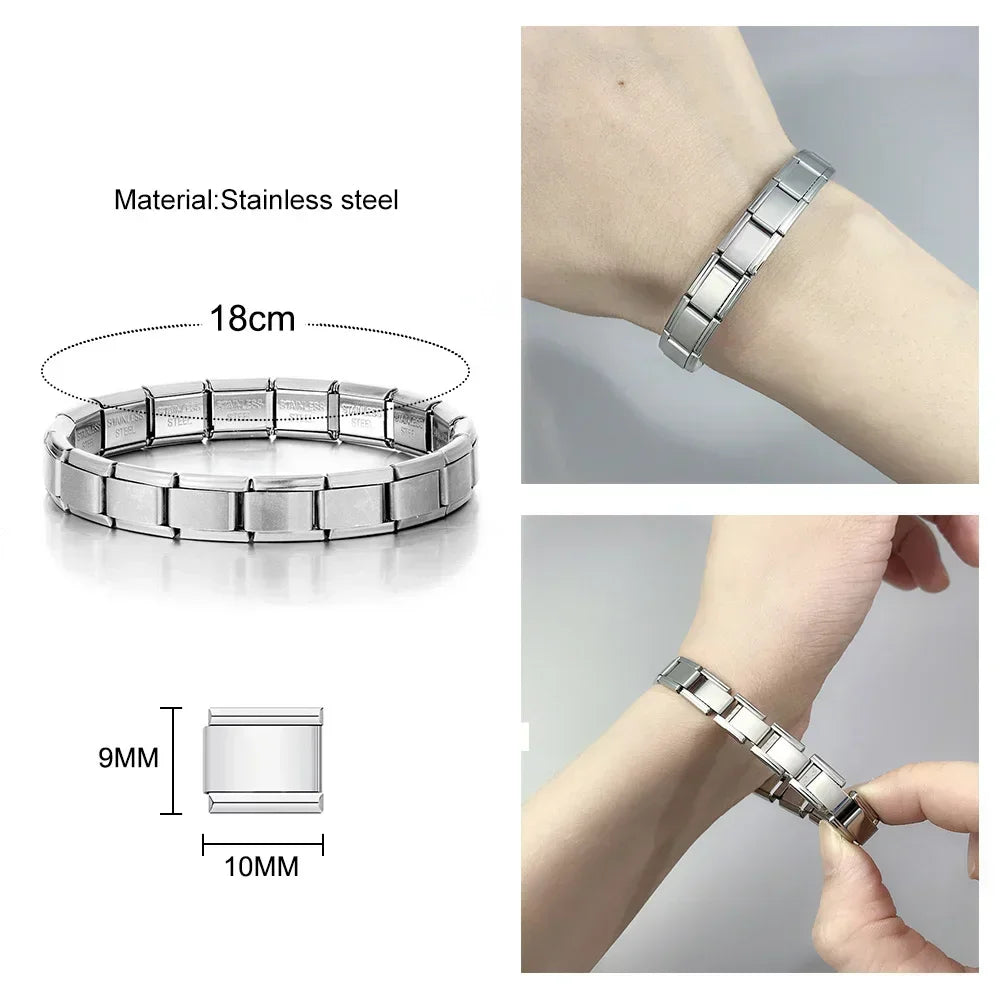 Italian Charm Link for Women Men 9mm Width Silver Gold Color Chain Stainless Steel Bracelet on Hand DIY Making Jewelry Wholesale Pi-Mart
