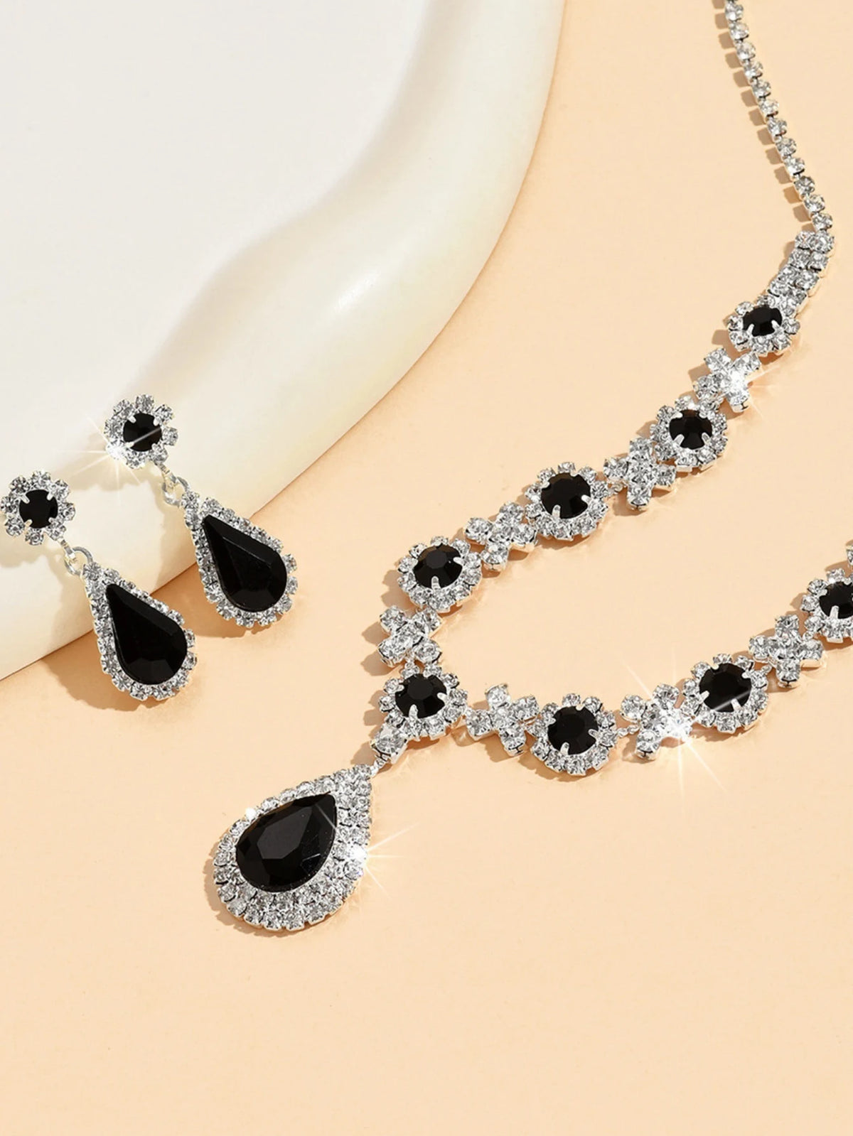 3 Pieces of Women's Crystal Droplet Necklace with Earrings Set for Wedding Evening Dress Accessories Pi-Mart