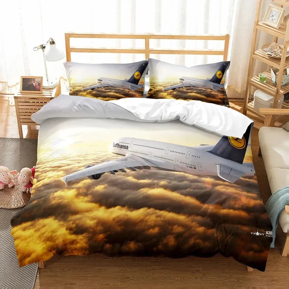3D Bed Linen Airplane Blue Sky Comfortable Duvet Quilt Cover Pillowcase Bedding Set Children Bedroom Decoration Home Textile Pi-Mart