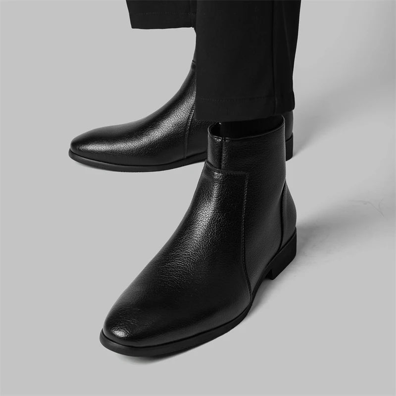 Winter New Men Business Boots Black  Red Simple Slim Fit Soft Leather Boots Casual and Fashionable Chelsea Boots 38-46 Men Boots Pi-Mart