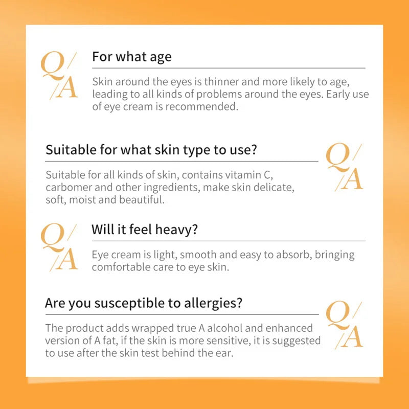 SADOER Vitamin C Eye Cream Moisturizing Anti Dark Circles Eye Bags Firming Anti-puffiness Beauty Eyes Skin Care Products Tri Light Beauty