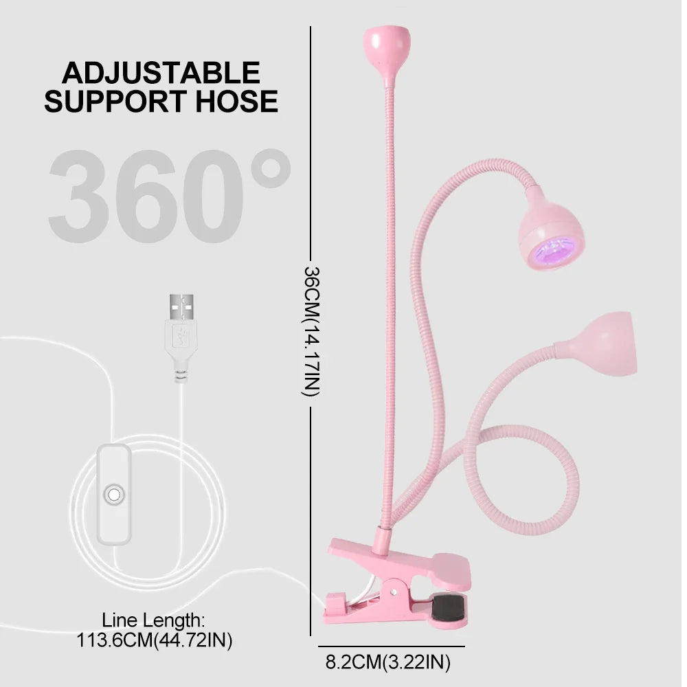 Nail LED UV Lamp for Drying Gel Nails Polish Clip-On Flexible Desk Mini Portable USB Nail Lamp UV Light Dryer for Manicure Salon Tri Light Beauty