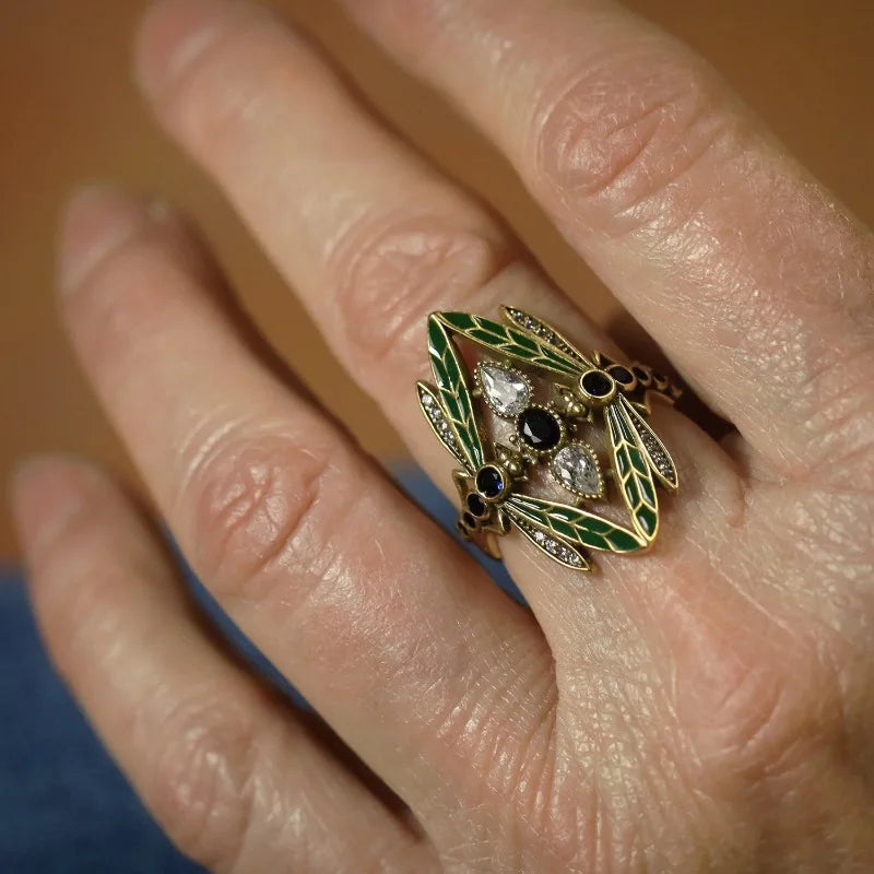 Gorgeous Vintage Insect Dragonfly Ring for Men Women Blue Cubic Synthetic Zirconia Party Jewelry Christmas Anniversary Gift Pi-Mart