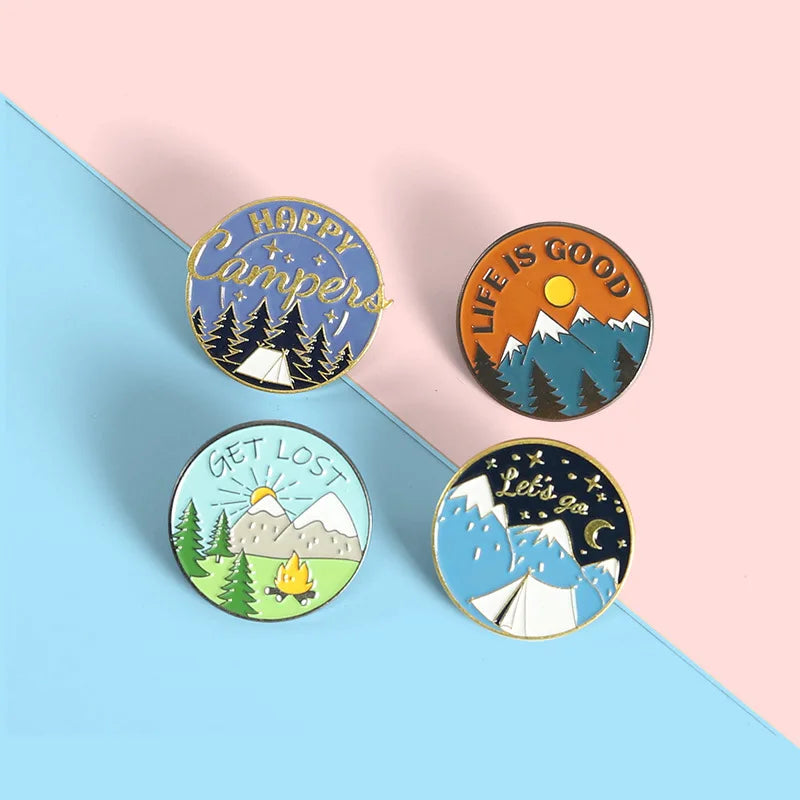 Scenic Snow Mountain Pine Tree Pattern Enamel Pin Social Power Brooch Custom Bag Lapel Shirt Badge Fun Cartoon Jewelry Gift for Pi-Mart