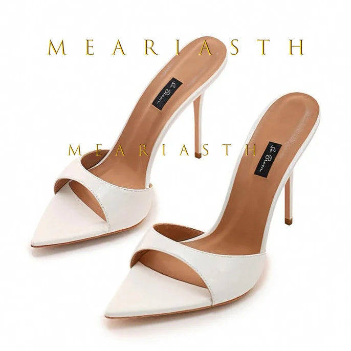 Ladies High-heeled Slippers Shoes Fashion Pointed Sexy Patent Leather Women with Open Toes and Party Wedding Stripper Sandals. LadyShow.Store