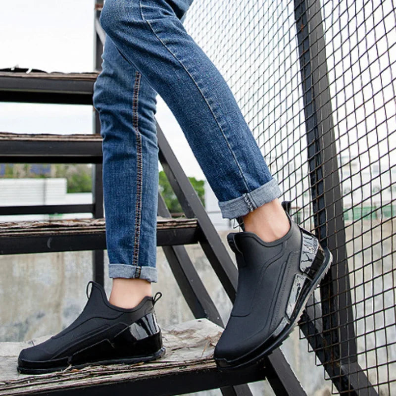 Men's Rain Boots Ankle Waterproof Shoes Men Casual Fishing Work Shoes Slip on Non-slip Rain Shoes Womens Kitchen Rubber Shoes Pi-Mart