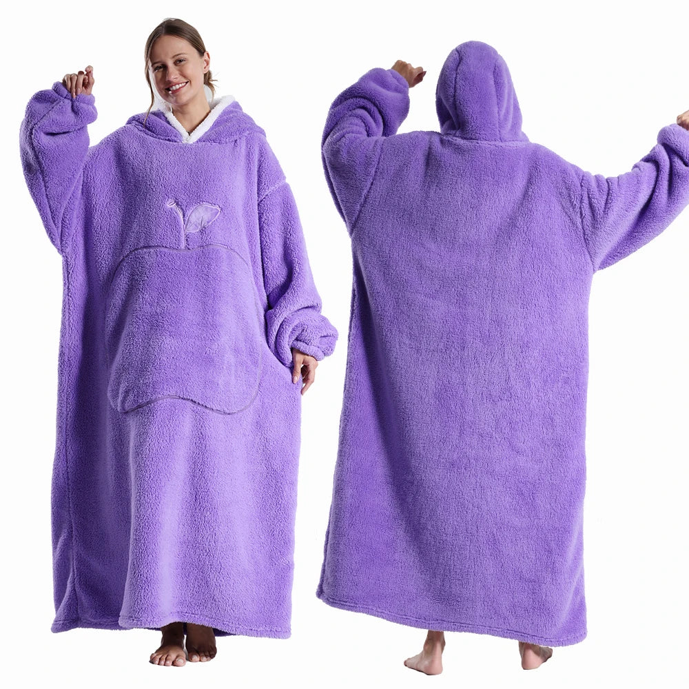 Women Plush Fleece Blanket Men Warm Thick Hoodies Adult Giant TV Blanlets with Sleeves Super Long Cold-proof Homewear Pajamas Pi-Mart