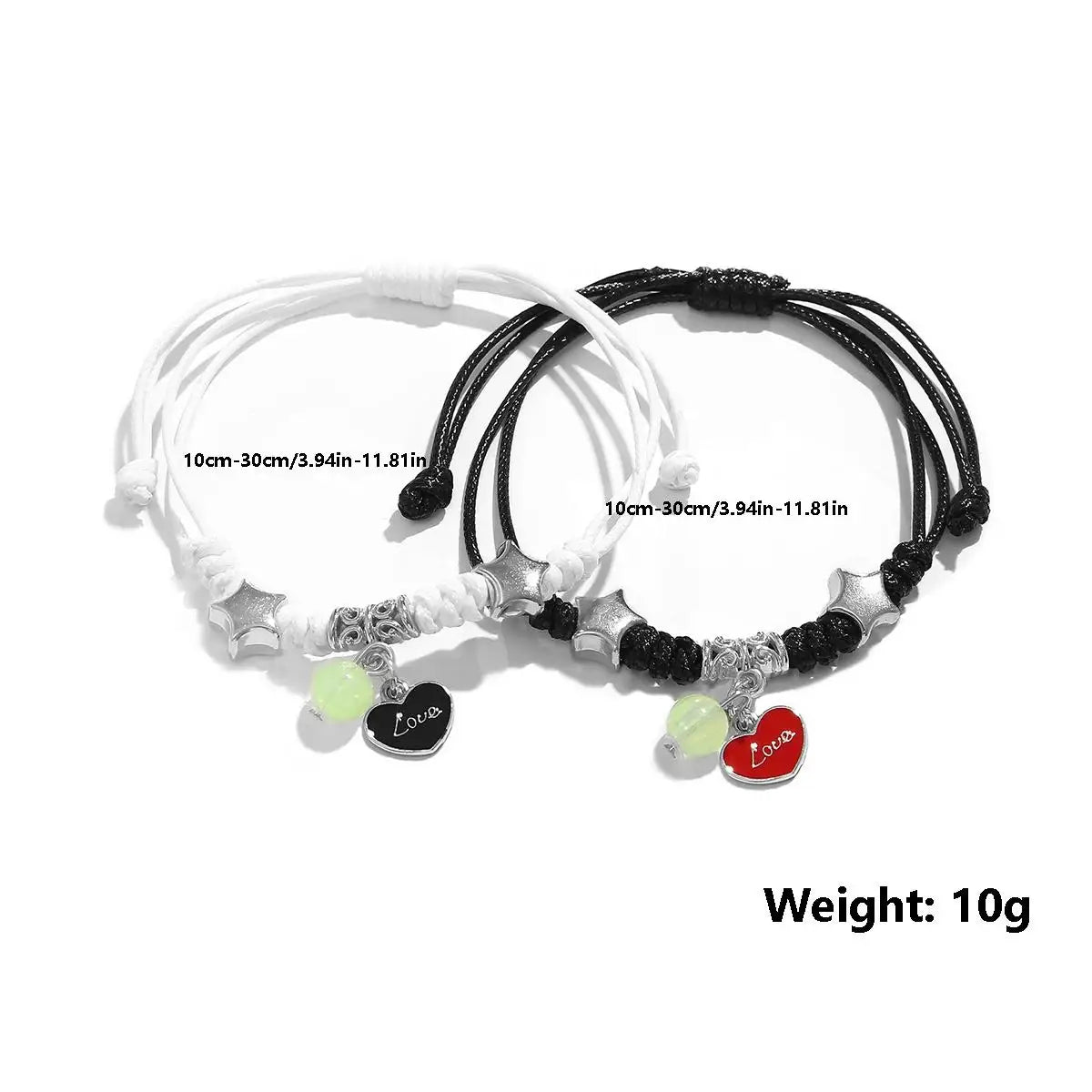 2PC Fashion Luminous Beads Star Couple Bracelet for Women Men Charm Cat Flower Heart Moon Love Matching Friend Bracelet Jewelry Pi-Mart