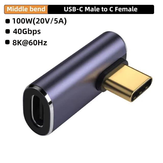USB4.0 40Gbps OTG Type C 90 Degree Adapter 100W 5A USB C to Type C Fast Charging Converter USB C Data Adapter For Macbook 8K60HZ Pi-Mart