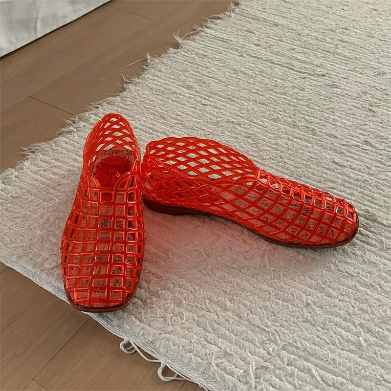 XIXITIAO Women's Sandals Fashion Openwork Sandals Summer Comfortable Anti-slip Flat Jelly Shoes Hollow Outdoor Slip On Footwear LadyShow.Store