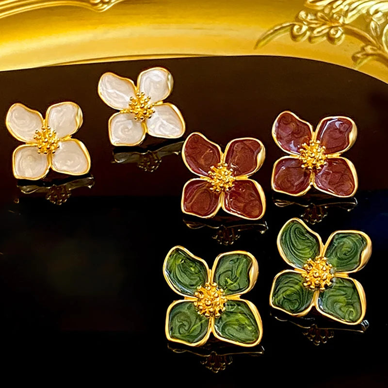 New Fashion Sweet Design Spring/Summer Blue Pink Enamel Flower Light Luxury High End Earrings Party Gifts for Women Jewelry Pi-Mart
