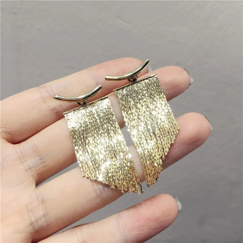 Fashion Statement Earring Long Statement Gold Color Bling Tassel Earrings For Women Female Wedding Daily Pendant Jewelry Gifts Pi-Mart